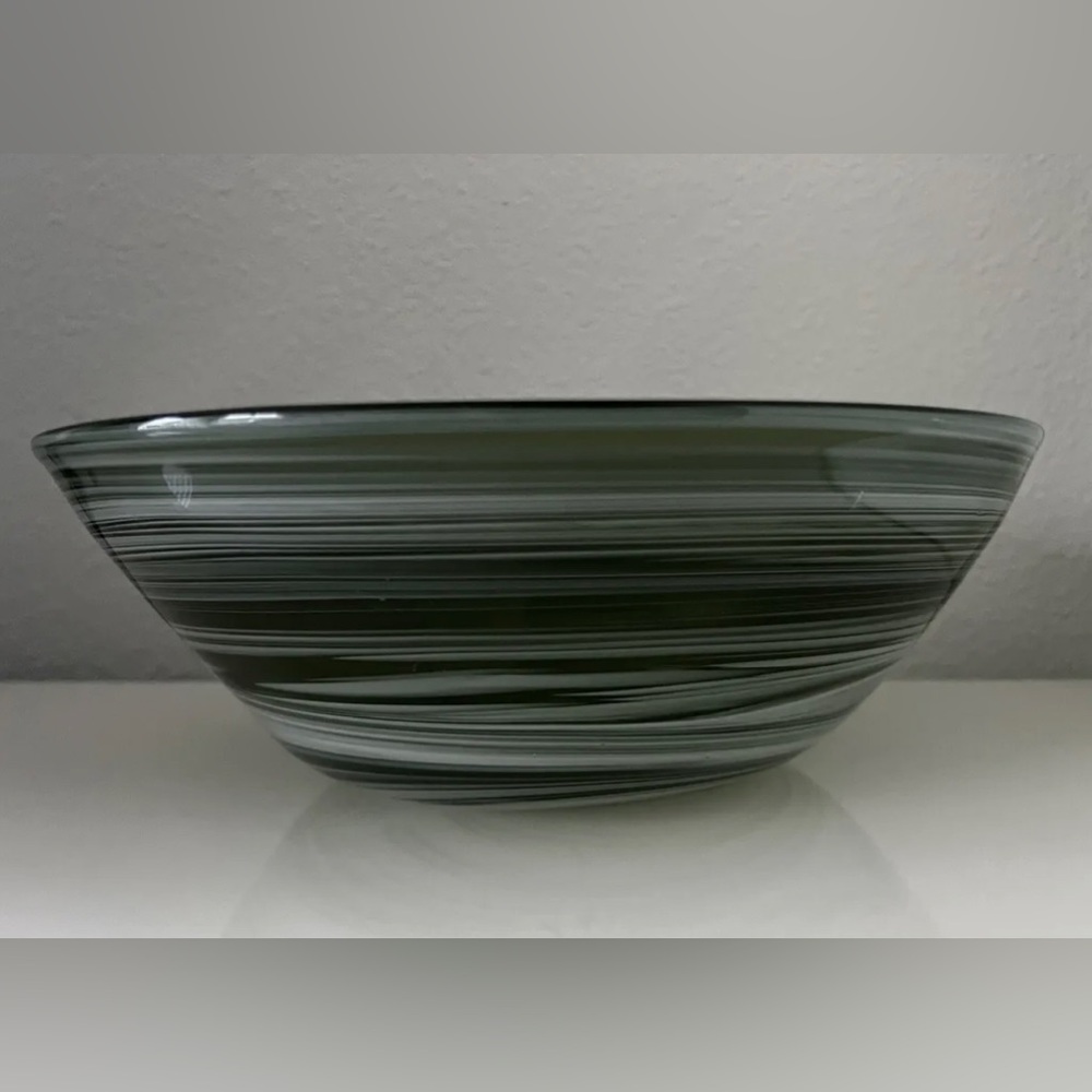 Green and White Hand Crafted Glass Bowl - 11-3/4” D x 4” H